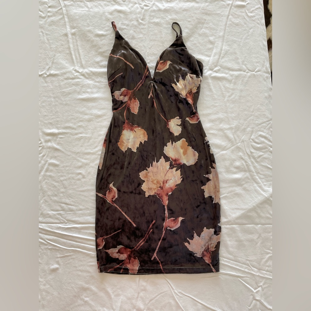Papaya Brown Floral Bodycon Mini Dress (Size Medium)